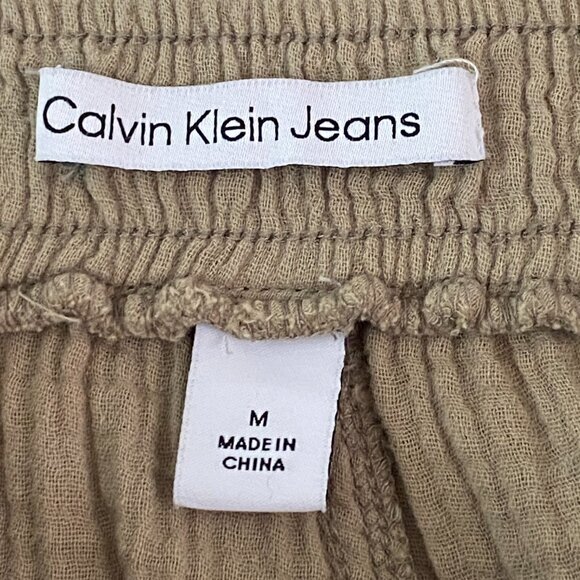 Calvin Klein Crinkle Cotton Pants Pull On Size Medium Straight Leg Relaxed Fit - Picture 7 of 12